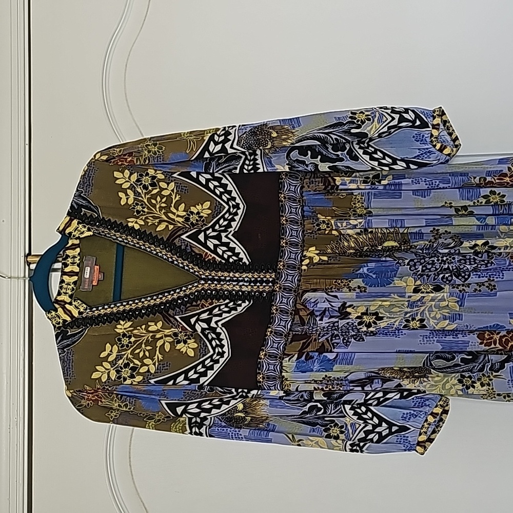 NWOT Anthropologie FALL BOHO Bhanuni by Jyoti Patterned Maxi SKY Dress - Picture 3 of 9